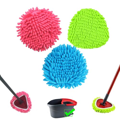 YWSHF 3 PCS Spin Mop Heads Replacements Compatible with Ocedar Easywring 1 Tank System Chenille Mops Duster Pad Washable Dust Refills Green Blue Red - Image 1