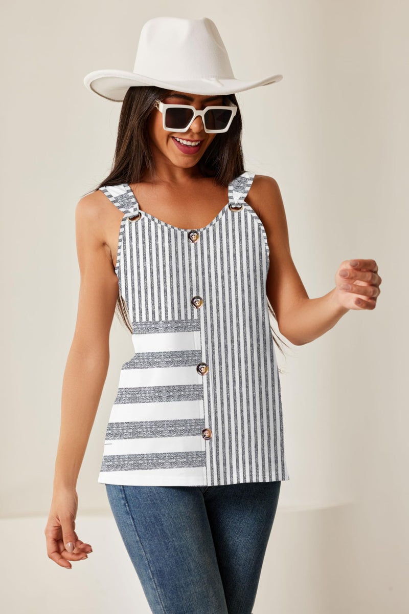 SAUKOLE Summer Tank Tops for Women Casual Sleeveless O Ring Shoulder Shirts Loose Cute Printed Button Blouse - Image 2