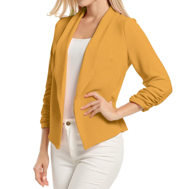 POGTMM Formal Office Stretchy Solid Blazer Outerwear Work Jacket Coat S-XXL (M, Mustard) - Image 2