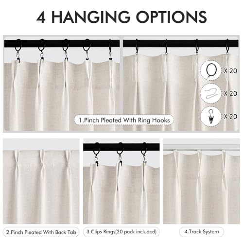 ANRODUO Memory Trained Pinch Pleated Curtains 96 Inches Long, Viral Linen Pinch Pleat Sheer Curtains with Ring Hooks&Clips for Track System, Natural Light Filtering Privacy Curtain 2 Panel Set W70xL96 - Image 2