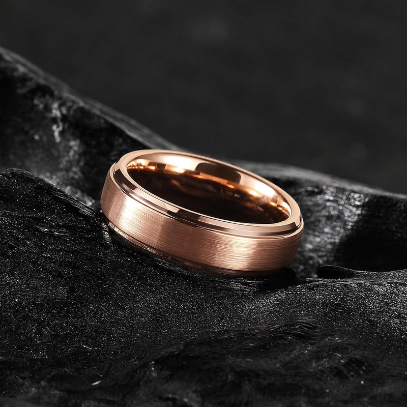 King Will Classic Tungsten Wedding Band for Men, 6/7/8/9/10mm Widths, Polished Finish Step Edge Matte Rings Comfort Fit - Image 2