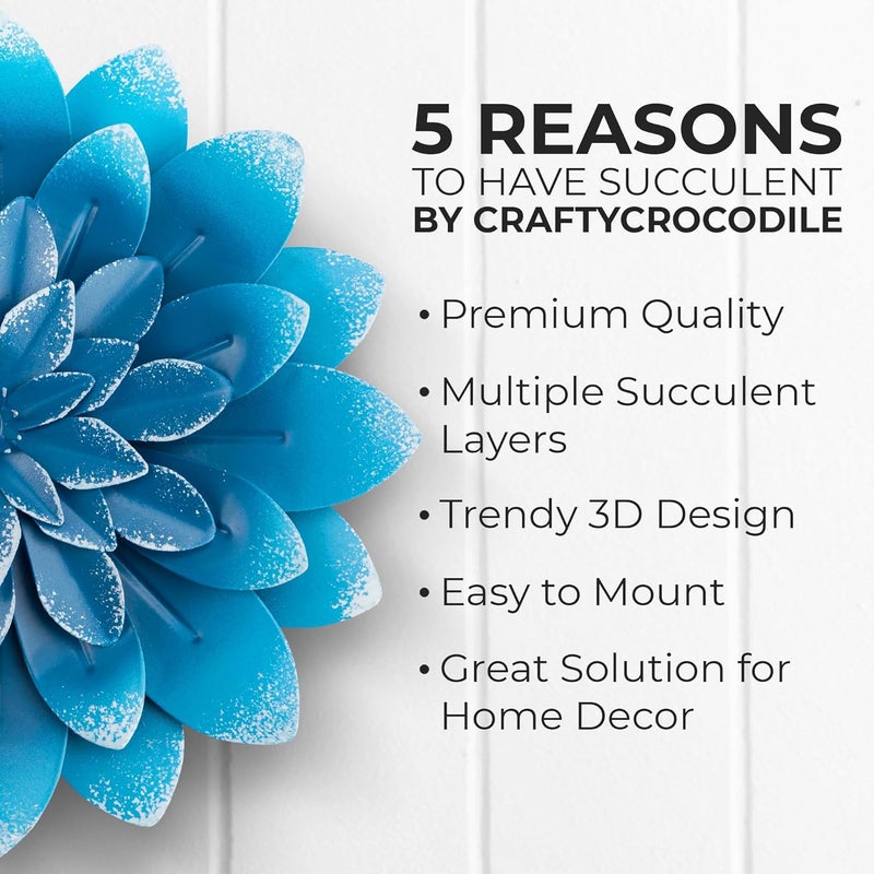 Everydecor Succulent Metal Flowers Wall Decor – Blue, Hand Painted, 3D Flower Art Decoration for Living Room, Bedroom, Kitchen, Bathroom - Floral Decor for Indoor & Outdoor Use - Image 3