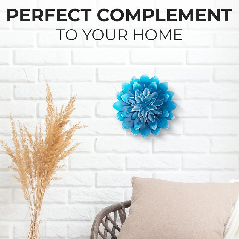 Everydecor Succulent Metal Flowers Wall Decor – Blue, Hand Painted, 3D Flower Art Decoration for Living Room, Bedroom, Kitchen, Bathroom - Floral Decor for Indoor & Outdoor Use - Image 4