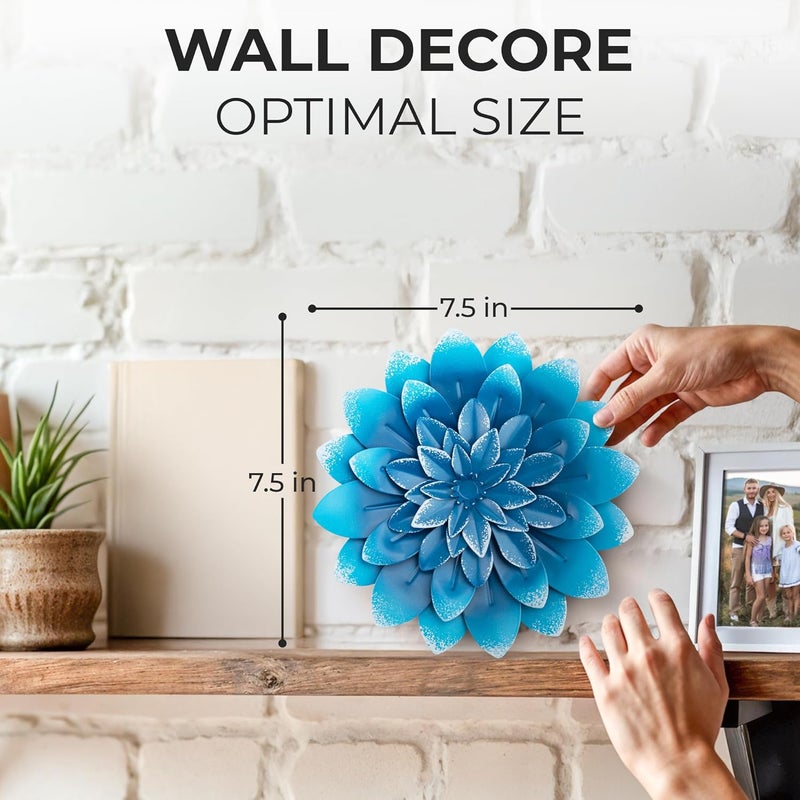 Everydecor Succulent Metal Flowers Wall Decor – Blue, Hand Painted, 3D Flower Art Decoration for Living Room, Bedroom, Kitchen, Bathroom - Floral Decor for Indoor & Outdoor Use - Image 2