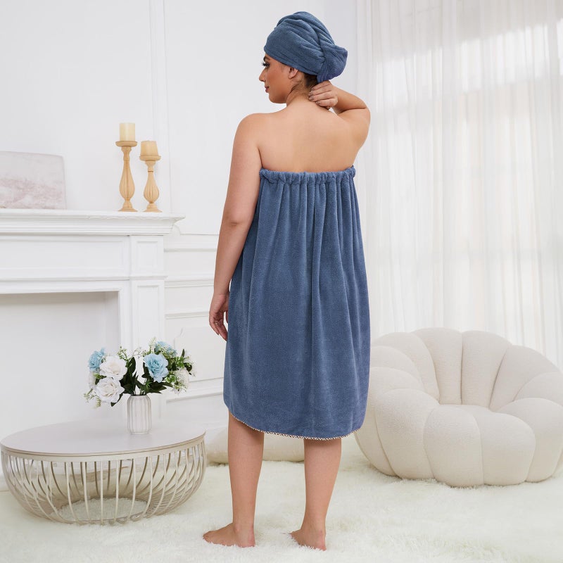 GOSCHE Towel Wrap for Women Plus Size (XXL-XXXXL)  Spa Shower Towel Wrap  Wearable Bath Wrap with Hair Towel Wrap  Oversized Towel  Dark Blue - Image 3