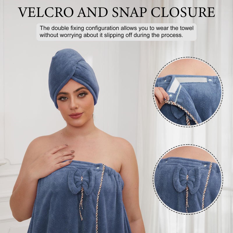 GOSCHE Towel Wrap for Women Plus Size (XXL-XXXXL)  Spa Shower Towel Wrap  Wearable Bath Wrap with Hair Towel Wrap  Oversized Towel  Dark Blue - Image 4