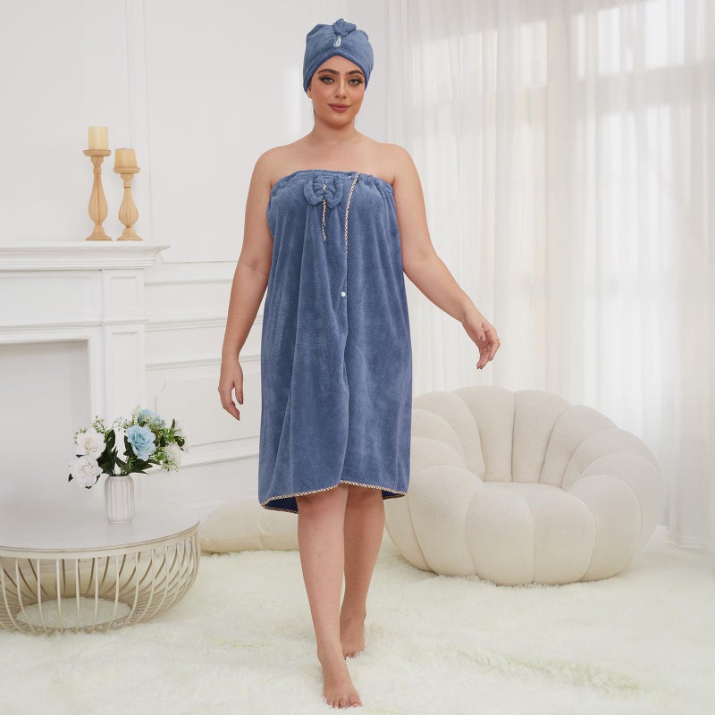 GOSCHE Towel Wrap for Women Plus Size (XXL-XXXXL)  Spa Shower Towel Wrap  Wearable Bath Wrap with Hair Towel Wrap  Oversized Towel  Dark Blue - Image 2