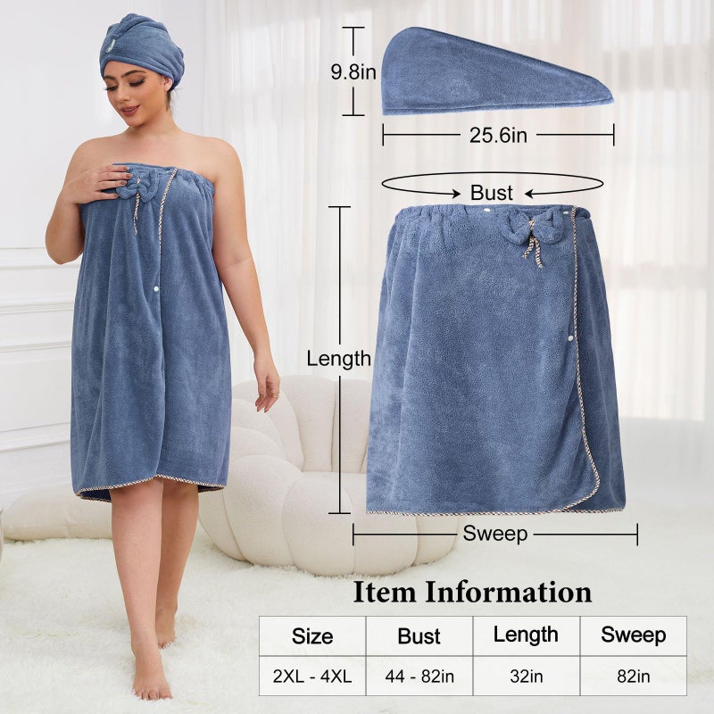 GOSCHE Towel Wrap for Women Plus Size (XXL-XXXXL)  Spa Shower Towel Wrap  Wearable Bath Wrap with Hair Towel Wrap  Oversized Towel  Dark Blue - Image 1