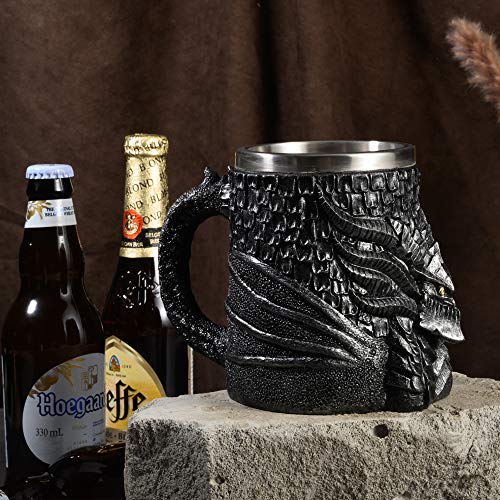 Arola Medieval Dragon Beer Mug, Stainless Steel Coffee Cup Gift Mug for Dragon Collector, Themed Party Decoration,Viking Tankard Drinkware Mug for Coffee/Beverage/Juice 17oz. - Image 5