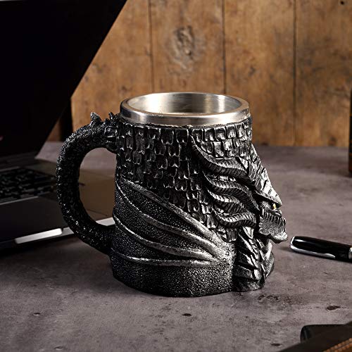 Arola Medieval Dragon Beer Mug, Stainless Steel Coffee Cup Gift Mug for Dragon Collector, Themed Party Decoration,Viking Tankard Drinkware Mug for Coffee/Beverage/Juice 17oz. - Image 3