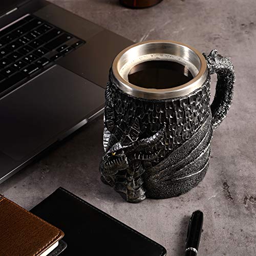 Arola Medieval Dragon Beer Mug, Stainless Steel Coffee Cup Gift Mug for Dragon Collector, Themed Party Decoration,Viking Tankard Drinkware Mug for Coffee/Beverage/Juice 17oz. - Image 2