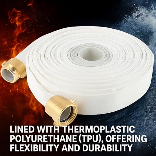 AKW Fire Hose, White, 1-1/2" ID, 500 PSI Burst Pressure, M x F NST Brass Connectors (75 ft.) - Image 4