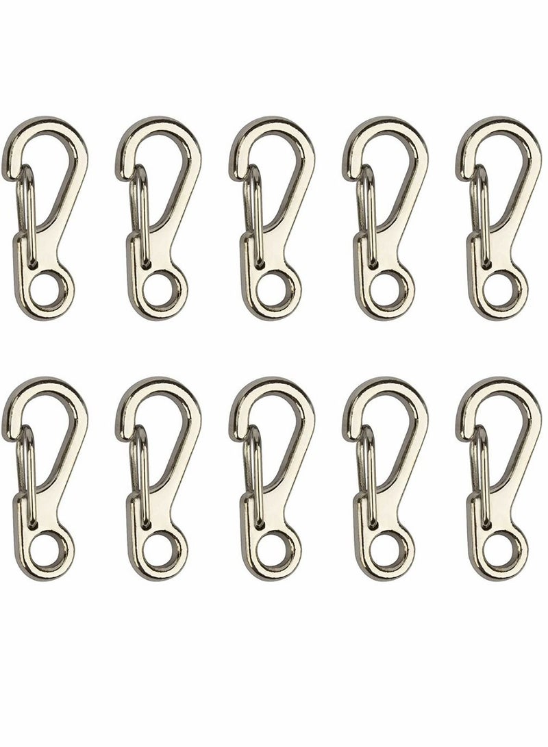 SYOSI 10 Pieces Mini Alloy Carabiner Clip, Spring Snap Hook Carabiners Clip, Tiny Spring Snap Hook Carabiners for Backpack Keychains Accessories, Camping Bottle Backpack Clasps Keychain (Silver) - Image 1