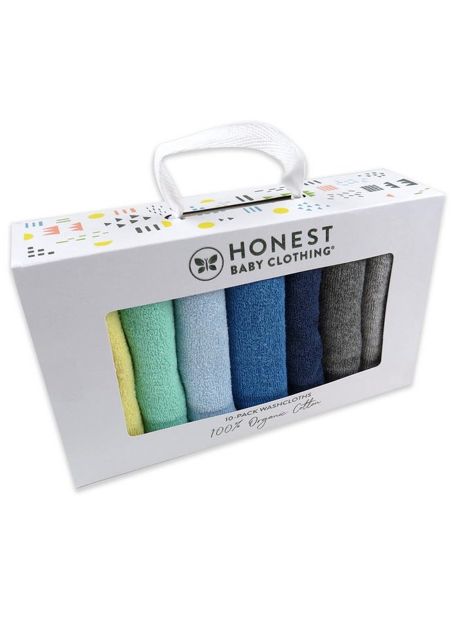 HonestBaby 10-Pack Organic Cotton Baby-Terry Wash Cloths, Rainbow Blues, One Size  - Image 1