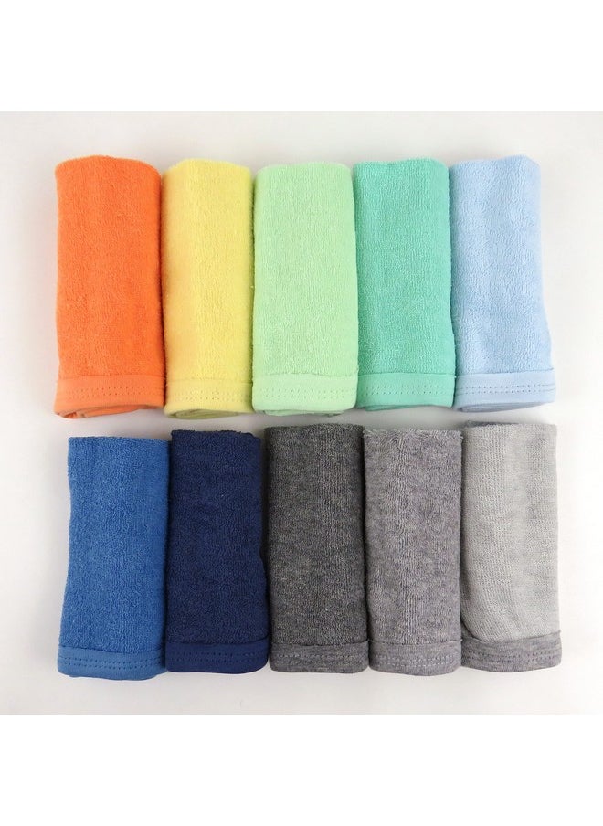 HonestBaby 10-Pack Organic Cotton Baby-Terry Wash Cloths, Rainbow Blues, One Size  - Image 2
