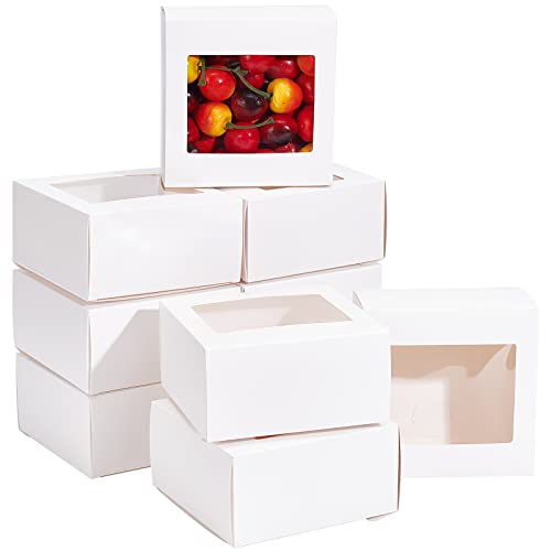 BENECREAT 18Packs 47x47x24inch Clear PVC Square Window Gift Boxes White Kraft Paper Present Boxes for Baby Showers Weddings Birthday Parties - Image 1