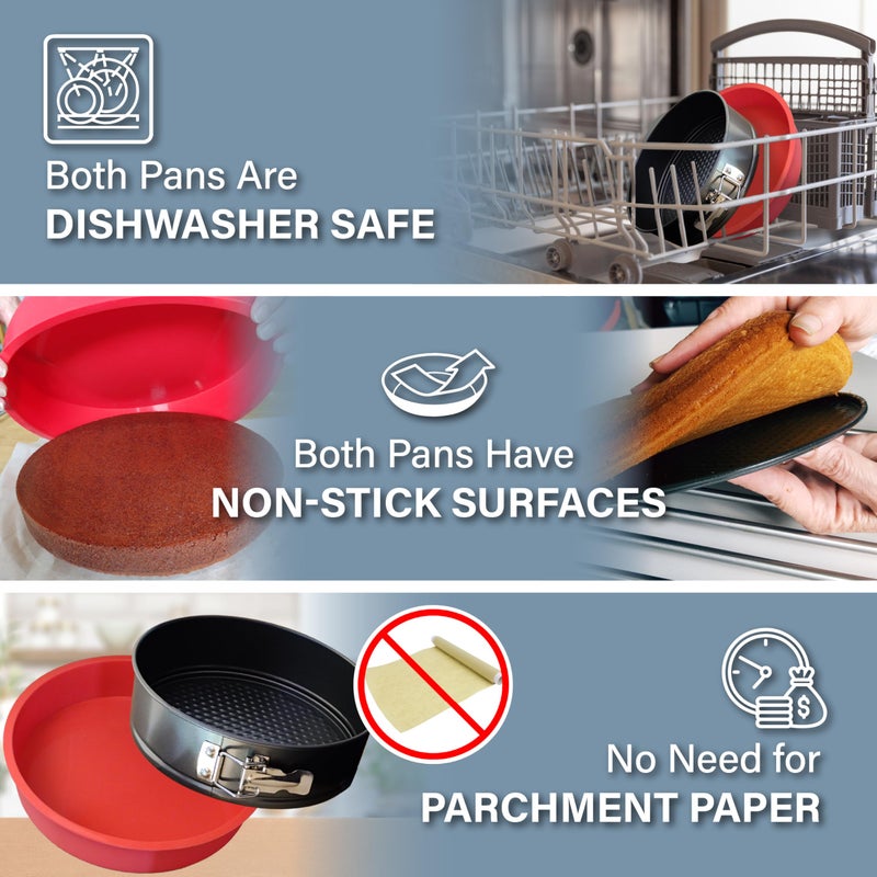 PETÃTS DESSERTS Springform Pan 9 Inch NONSTICK - Cheesecake Pan with Silicone Sleeve â€“ NO LEAKS in Water Bath - No Foil Wrap Needed - Easy Cake Release â€“ Sturdy Build - Heavy-Gauge Carbon Steel 0.4 mm - Image 5