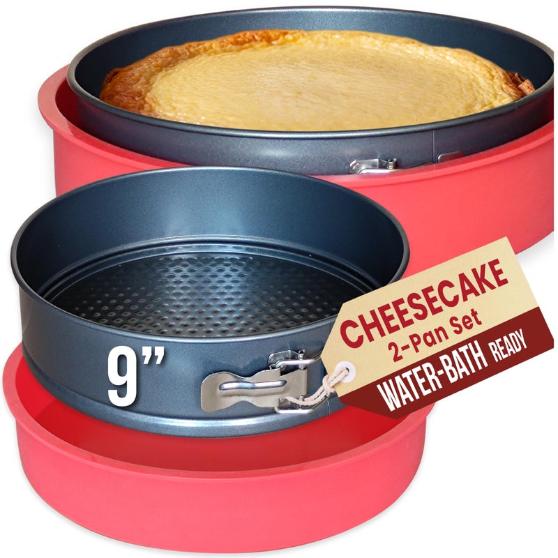 PETÃTS DESSERTS Springform Pan 9 Inch NONSTICK - Cheesecake Pan with Silicone Sleeve â€“ NO LEAKS in Water Bath - No Foil Wrap Needed - Easy Cake Release â€“ Sturdy Build - Heavy-Gauge Carbon Steel 0.4 mm - Image 1