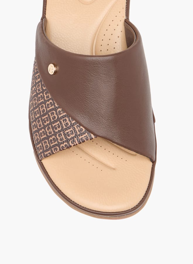 Flora Bella By Shoexpress Women Monogram Print Slip-On Sandals with Wedge Heels  - Image 4