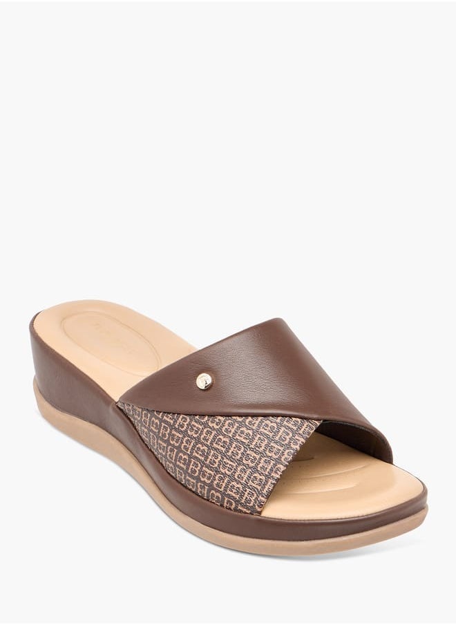 Flora Bella By Shoexpress Women Monogram Print Slip-On Sandals with Wedge Heels  - Image 1