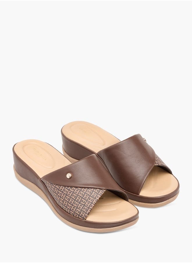 Flora Bella By Shoexpress Women Monogram Print Slip-On Sandals with Wedge Heels  - Image 2