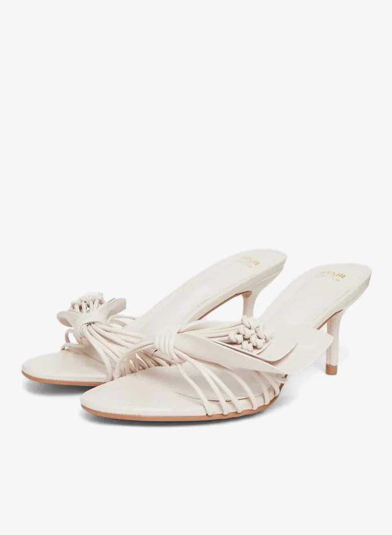 Styli Beige Stiletto Heel Sandals with Floral Detail