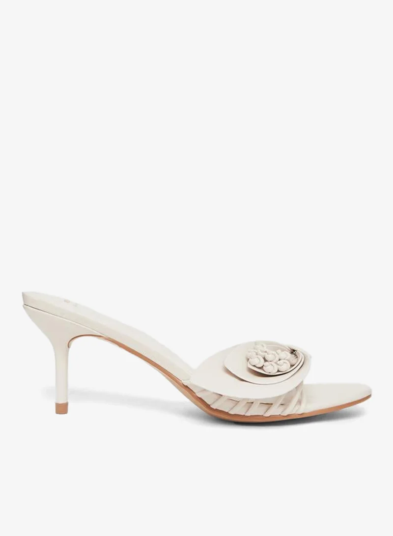 Styli Beige Stiletto Heel Sandals with Floral Detail