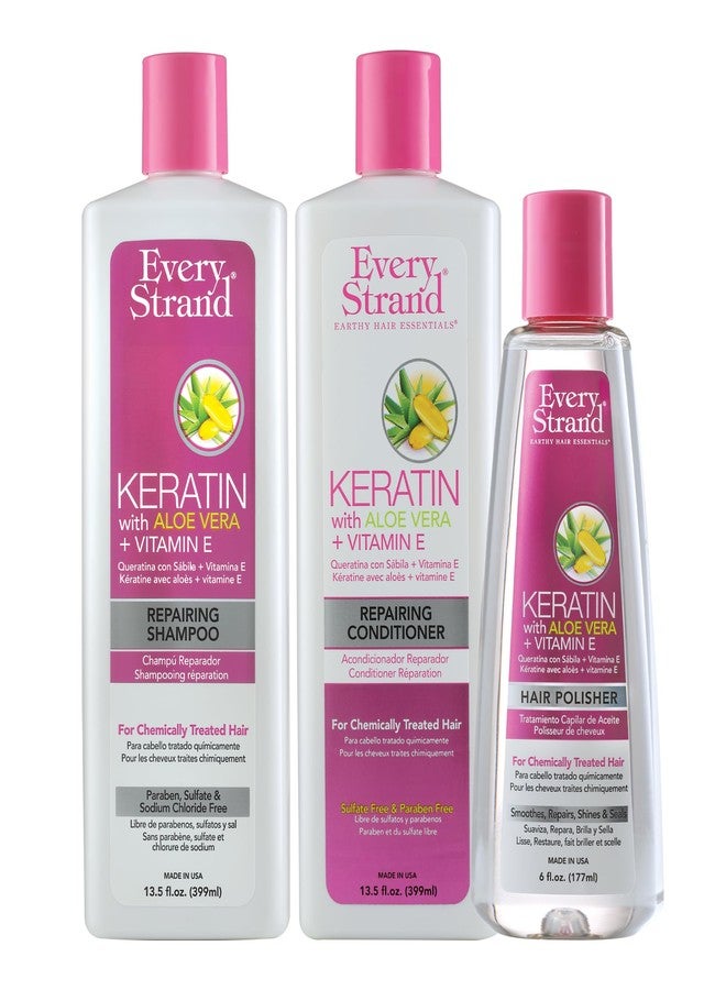 Every Strand Keratin Shampoo and Conditioner plus 6oz Hair Polisher - Image 1