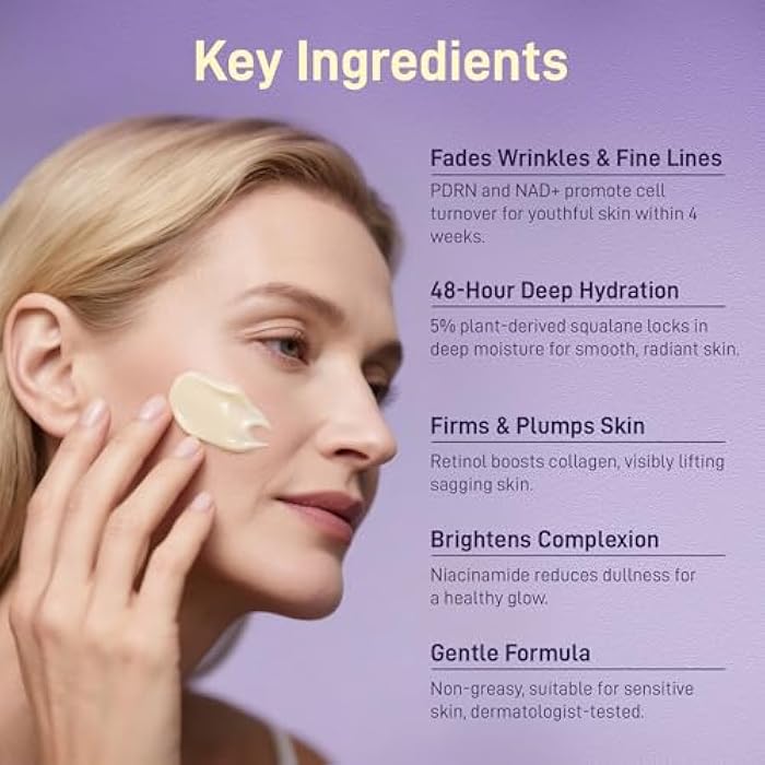+1HEROLABS PDRN Anti-Aging Face Moisturizer Cream with 5% Squalane,100% Pure PDRN Salmon DNA,Hyaluronic Acid & B5, Firming, Hydrating, Moisturizing Repair Face & Neck Skincare Cream for All Skin,1.85 Fl Oz - Image 3
