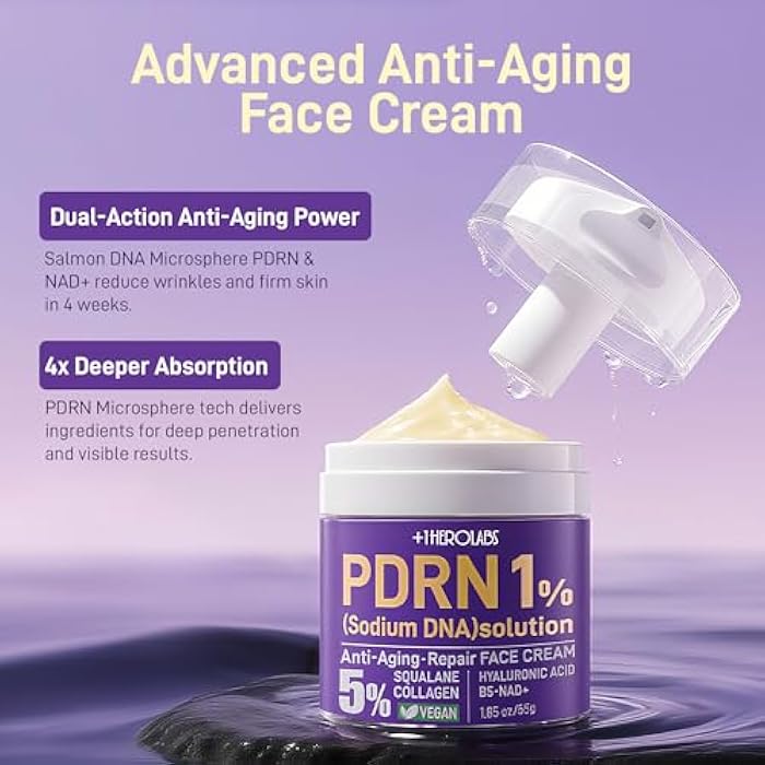 +1HEROLABS PDRN Anti-Aging Face Moisturizer Cream with 5% Squalane,100% Pure PDRN Salmon DNA,Hyaluronic Acid & B5, Firming, Hydrating, Moisturizing Repair Face & Neck Skincare Cream for All Skin,1.85 Fl Oz - Image 2