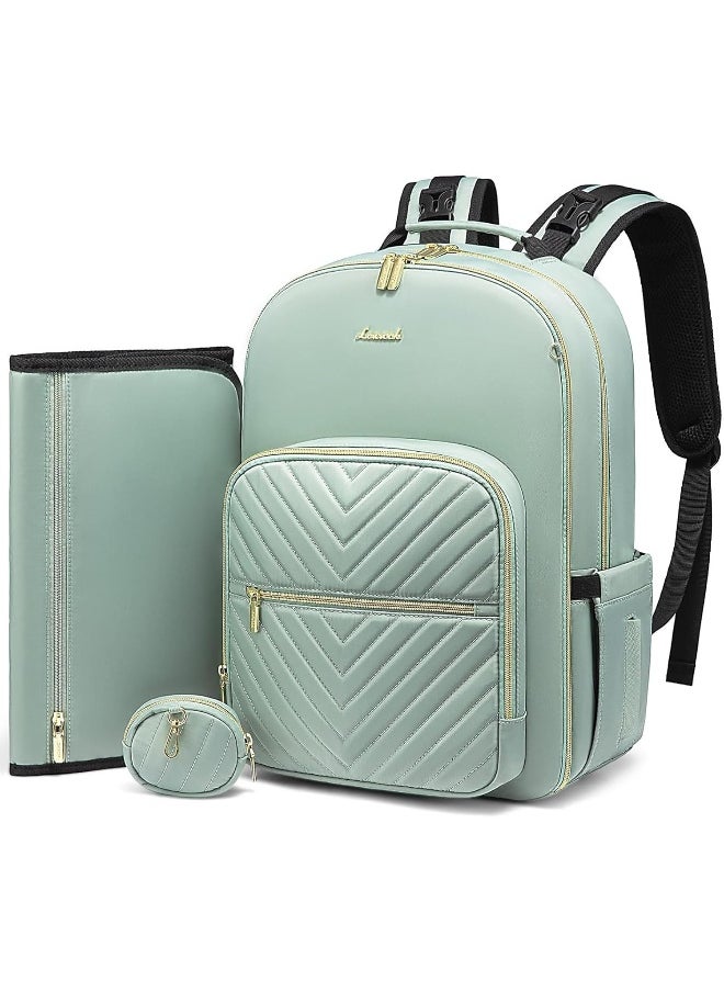 Lovevook LOVEVOOK Diaper Bag Backpack, Quilted Baby Bag with Changing Pad & Pacifier Holder, Waterproof Travel Diaper Bags with USB Charging Port for Baby Boys Girls, Stylish and Large Capacity, Mint Green  - Image 1