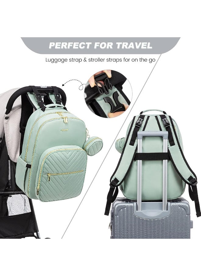 Lovevook LOVEVOOK Diaper Bag Backpack, Quilted Baby Bag with Changing Pad & Pacifier Holder, Waterproof Travel Diaper Bags with USB Charging Port for Baby Boys Girls, Stylish and Large Capacity, Mint Green  - Image 5