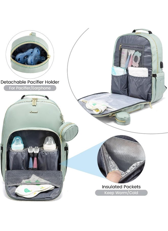 Lovevook LOVEVOOK Diaper Bag Backpack, Quilted Baby Bag with Changing Pad & Pacifier Holder, Waterproof Travel Diaper Bags with USB Charging Port for Baby Boys Girls, Stylish and Large Capacity, Mint Green  - Image 3