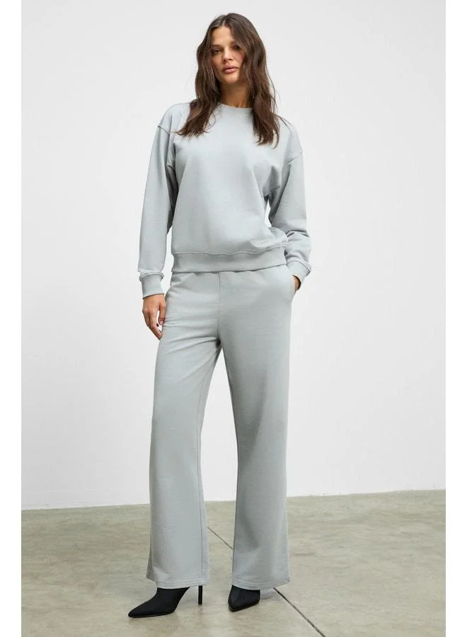 Ethiquet ANSELMA Women's Organic Cotton Regular Waist Elastic Cord Double Pocket Wide-Leg Gray Set.
