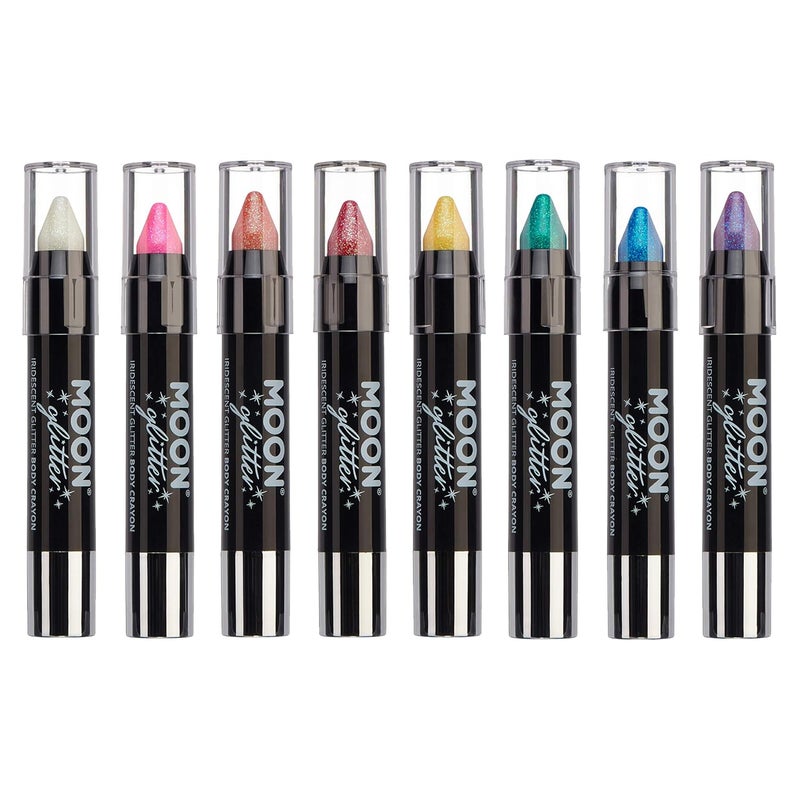 Iridescent Glitter Paint Stick/Body Crayon makeup for the Face & Body by Moon Glitter - 0.12oz - Set of 8