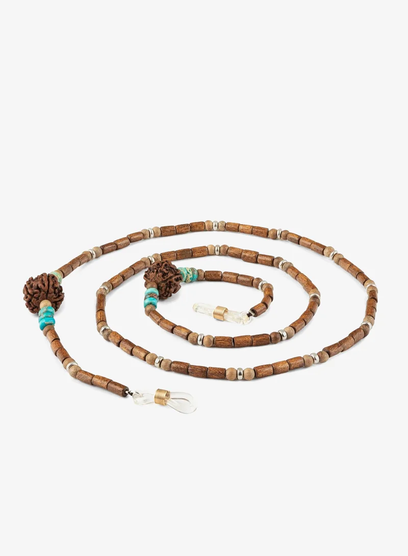 Minza  Minza “Shanti” Unisex Eyewear Chain, 925 Sterling Silver, Rudraksha, Natural Wood & Turquoise Jasper, Handmade Glasses Chain for Sunglasses & Eyeglasses, Boho Spiritual Eyewear Accessory.  | Best Price UAE