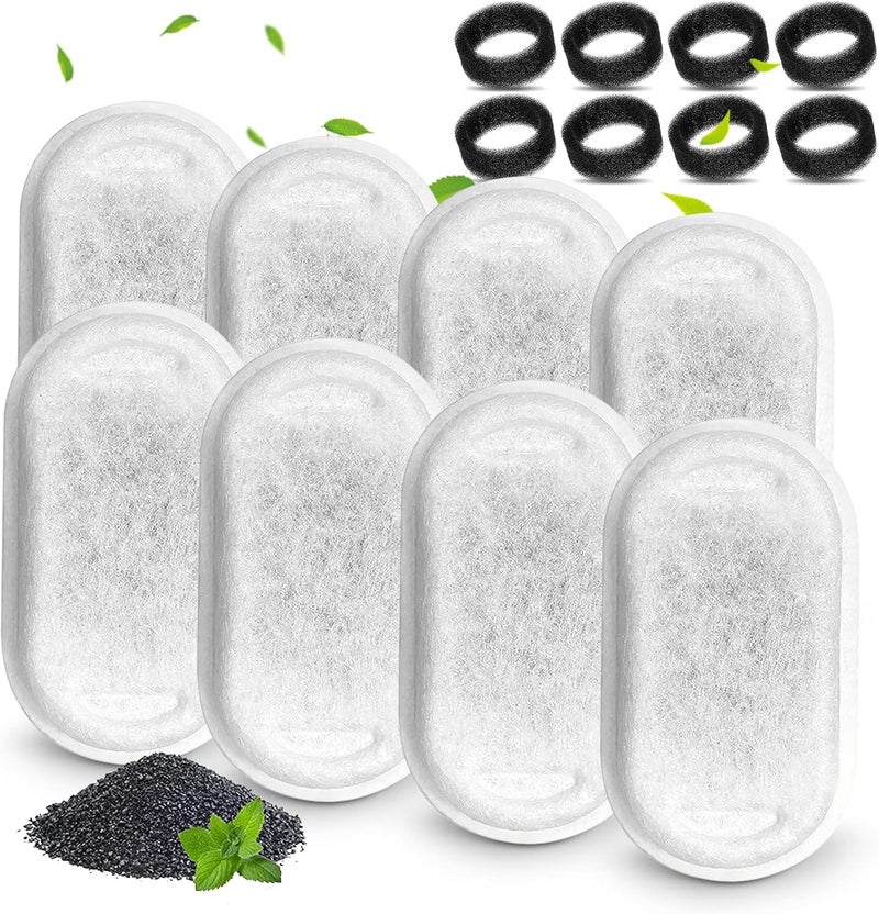 Cirfifth 8 Cat Water Fountain Filters with 8 Sponges Replacement Filters for Stainless Steel Pet Fountain - Image 1