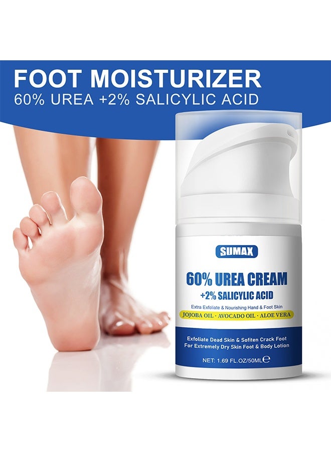 SUMAX 60% Urea Cream with 2% Salicylic Acid, Intense Hydration Moisturizer for Dry Cracked Feet, Hands, and Body, Softens and Exfoliates Dead Skin, 50ml - Image 2
