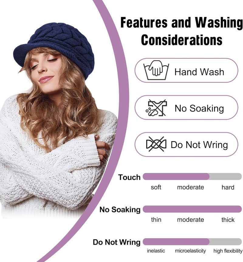 YSense 2 Pack Womens Winter Hats Warm Knit Hat Slouchy Beanie Cap with Brim Gifts - Image 4