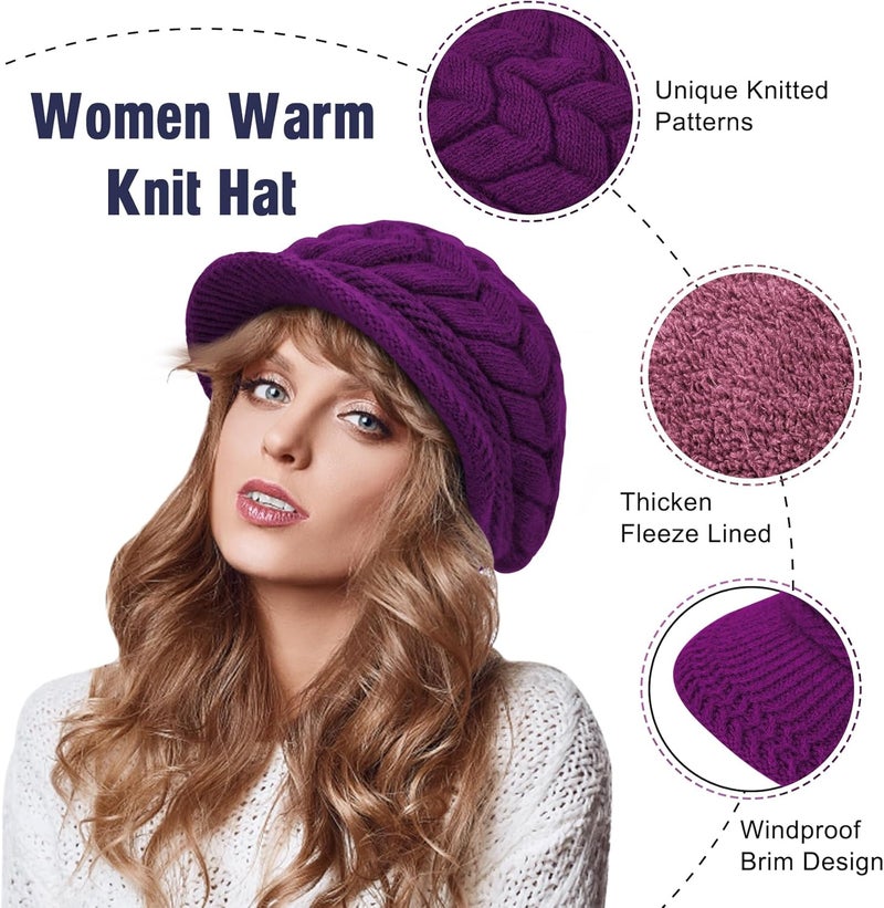 YSense 2 Pack Womens Winter Hats Warm Knit Hat Slouchy Beanie Cap with Brim Gifts - Image 3