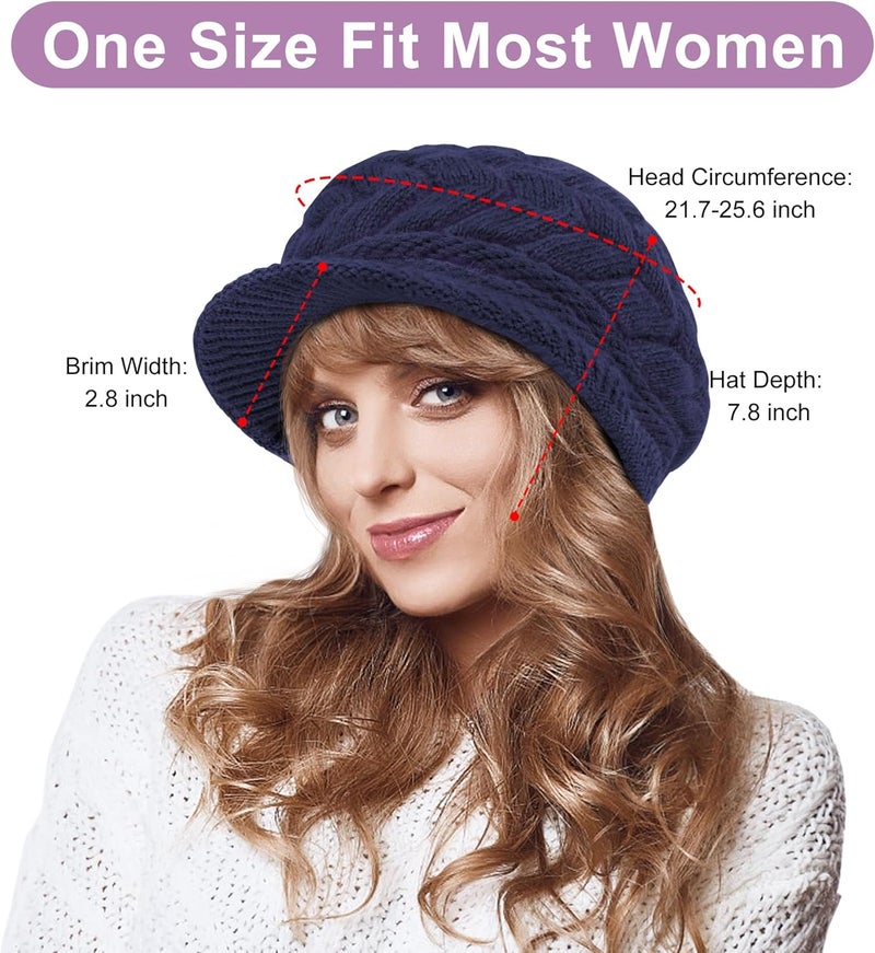 YSense 2 Pack Womens Winter Hats Warm Knit Hat Slouchy Beanie Cap with Brim Gifts - Image 2