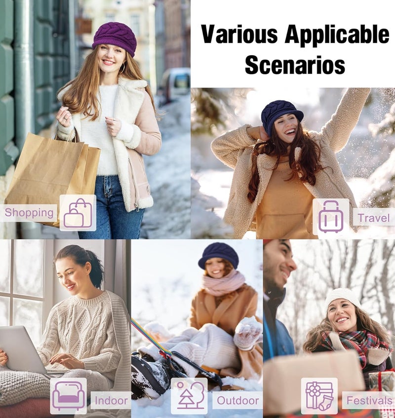 YSense 2 Pack Womens Winter Hats Warm Knit Hat Slouchy Beanie Cap with Brim Gifts - Image 5