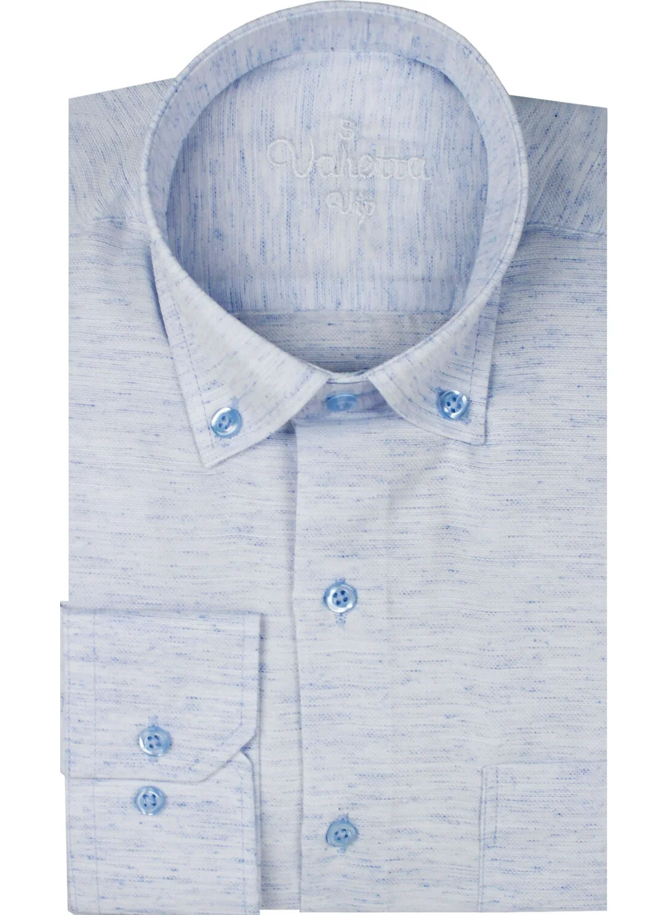 Varetta Men's Dark Blue Plain Melange Long Sleeve Pocketed Classic Cut Collar Buttoned Shirt