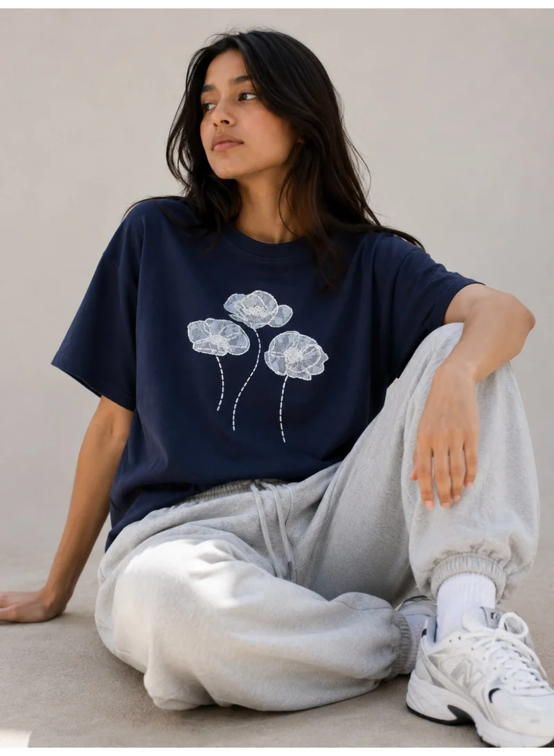 victor and jane Girls’ Oversized T-Shirt –Lace and Net Embroidery
