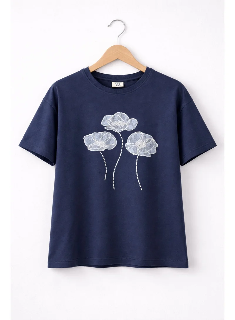 Victor And Jane  Girls’ Oversized T-Shirt –Lace and Net Embroidery for Women | Best Price UAE