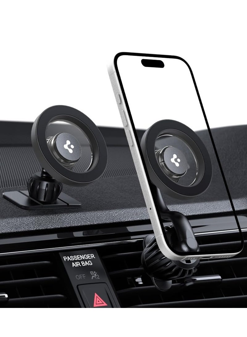 Spigen Car Mount for MagSafe Compatible iPhone & PixelSnap/Magnetic Cases 2-in-1 Air Vent Dashboard Phone Holder Extended Arm Strong Magnets 360 Degree Rotation Secure Lock MagFit MFT13-1 - Matte Gray - Image 1
