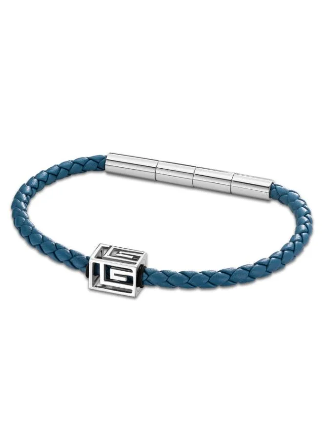 Guy Laroche Thibault Silver Stainless Steel and Blue Leather Bracelet for Men