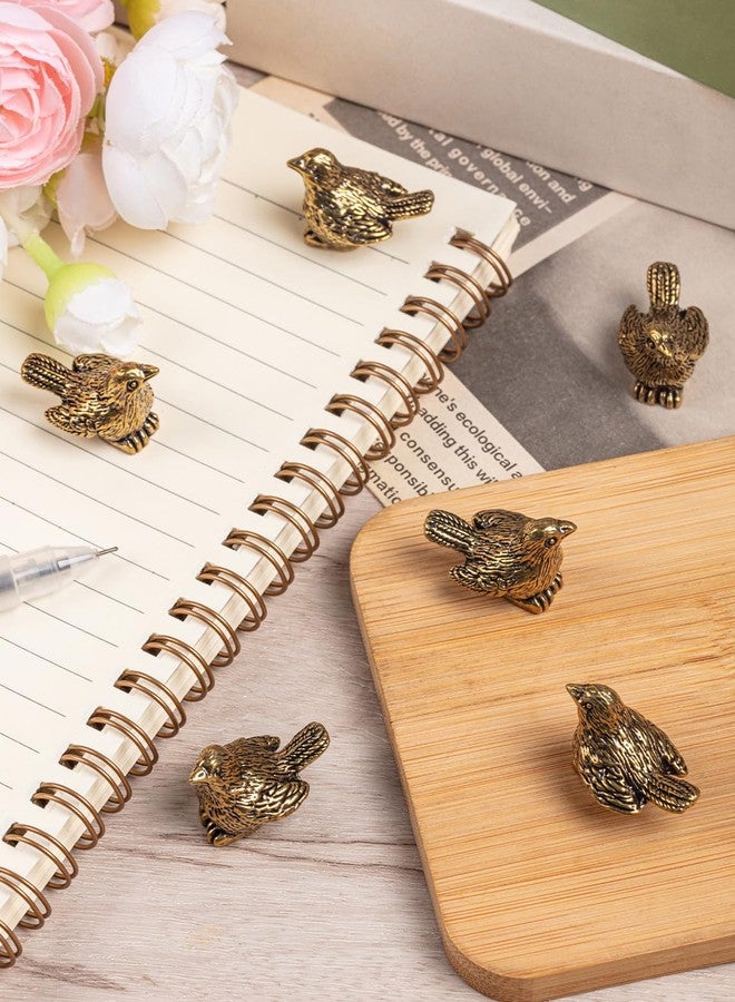 THSLSFX 6Pcs Brass Sparrow Door Hinge Topper, Hinge Heads Decorative Topper, Retro Brass Sparrow Statue with Roundots for Home and Office Desktop Decoration - Image 4