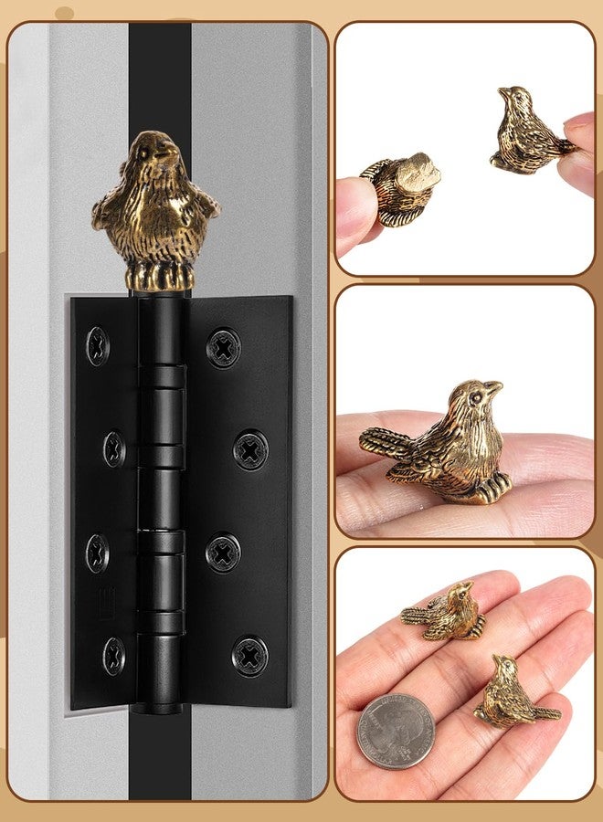 THSLSFX 6Pcs Brass Sparrow Door Hinge Topper, Hinge Heads Decorative Topper, Retro Brass Sparrow Statue with Roundots for Home and Office Desktop Decoration - Image 3