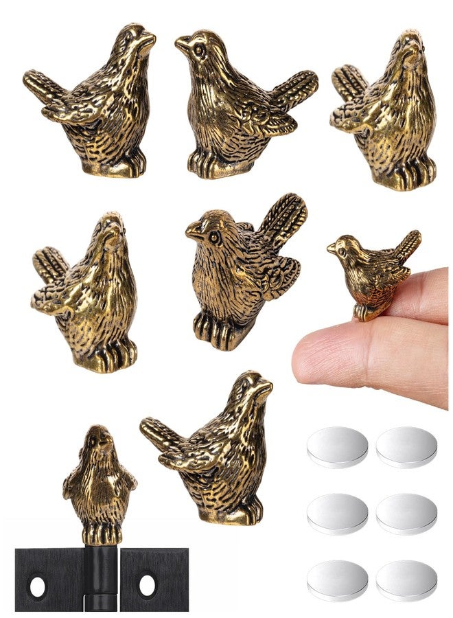 THSLSFX 6Pcs Brass Sparrow Door Hinge Topper, Hinge Heads Decorative Topper, Retro Brass Sparrow Statue with Roundots for Home and Office Desktop Decoration - Image 1